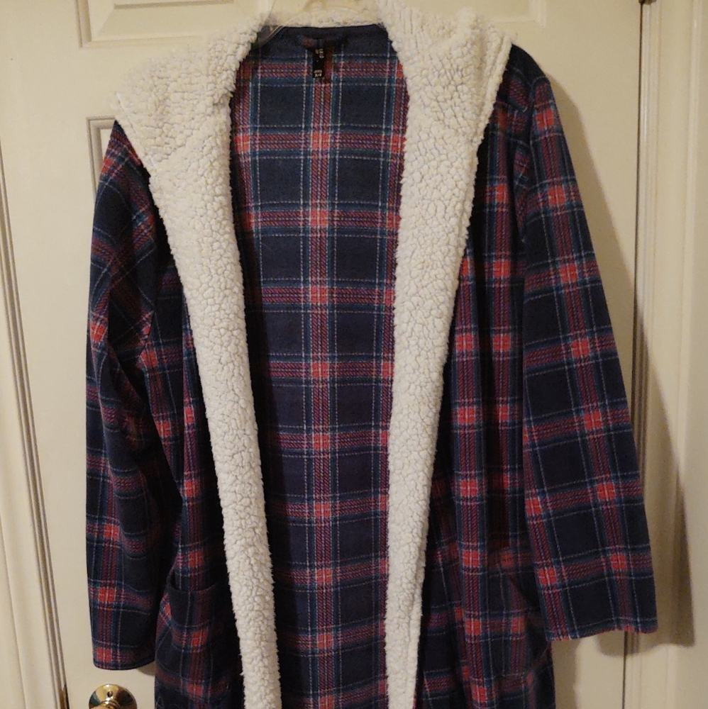 Flannel hooded house coat